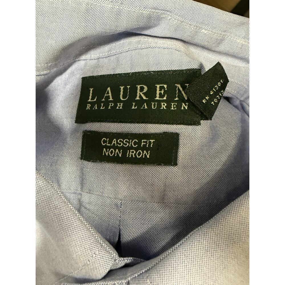 Lauren Ralph Lauren Blue Non-Iron Long Sleeve Shirt Size 17.5. 36/37 Button Down - Picture 6 of 8